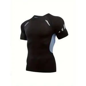 [High-Performance Compression Tee] Men's High-Performance Athletic Tee - Breathable, Sweat-Wicking, Quick-Dry Fabric with Neon Green Accents, Short Sleeve, Round Neck Perfect for Gym, Running & Outdoor Activities, Gym Clothes