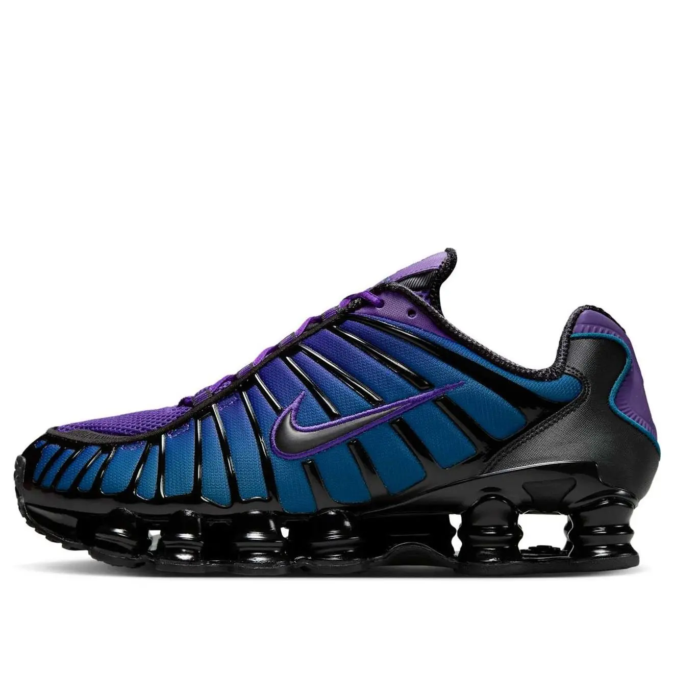 Nike Shox TL Men's Running Basketball Sneakers with full-length shock columns, breathable mesh upper & chunky profile for streetwear & gym, in Voltage Purple/Blue Force-Black. (AV3595-500)