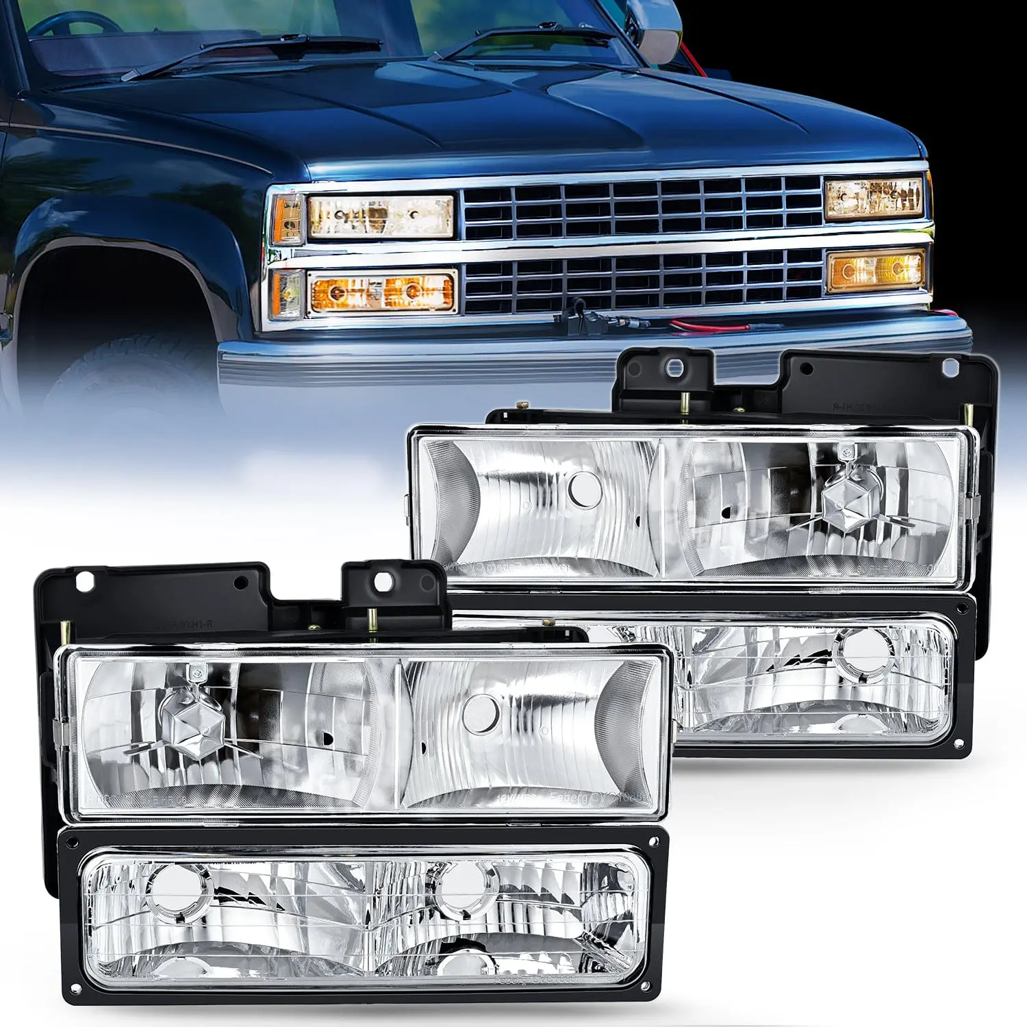 Nilight Chrome Housing Headlight Assembly Kit - Replacement Car Lights for 1988-1997 Chevrolet GMC C10, 1988-1999 CK Silverado Suburban Sierra Blazer Tahoe Yukon, Brightening Adjustable Waterproof Truck Accessories, Car Lighting Upgrade