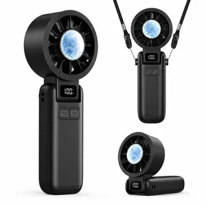 4-in-1 Portable Handheld Turbo Fan, Foldable High Speed Fan with 199 Adjustable Levels, Powerful Airflow Rechargeable Cooling Fan for Summer Travel, Vacation, Festival, Camping & Live Show