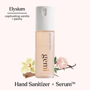 Elysium Hand Sanitizer | gemi beauty | Hand Sanitizer + Serum Spray | Elysium | Hydrating K-Beauty Formula with Centella, Vitamin B5 & Green Tea | Kills 99.9% of Germs | Amber Floral Scent with Vanilla & Peony