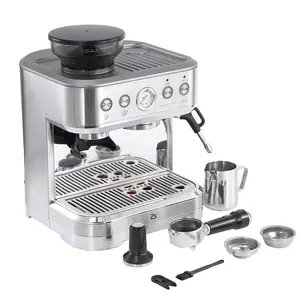 Multi-Function Coffee Maker Machine with Grinder & Milk Frother – 15 Bar Italian Pump – PID Temp Control – Stainless Steel Coffee Maker – 2.5L Water Tank – 360° Steam Wand – Double Cup Brewing – Home Barista for Latte & Cappuccino