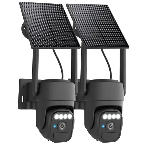 Wi-Fi Solar Camera Outdoor Wireless 2 Packs, Night Vision, IP65 Weatherproof, Motion Detection, Pan & Tilt Control, Two-Way Audio Security Cameras Wifi Outdoor Surveillance Camera, Recording, Water Proof