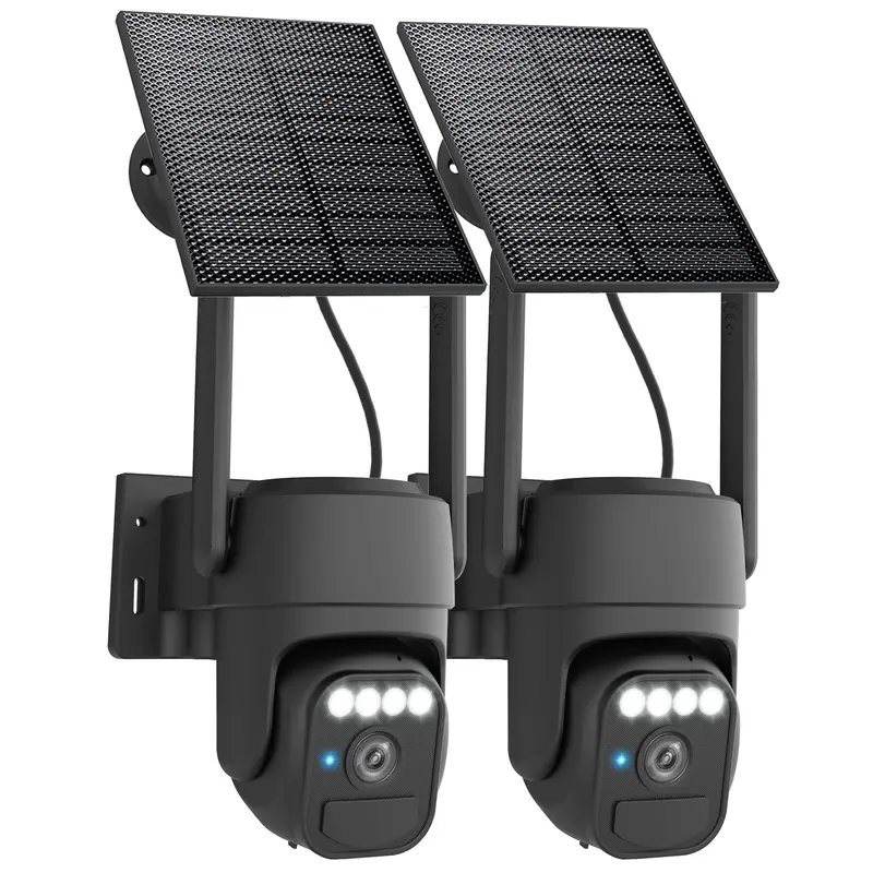 Wi-Fi Solar Camera Outdoor Wireless 2 Packs, Night Vision, IP65 Weatherproof, Motion Detection, Pan & Tilt Control, Two-Way Audio Security Cameras Wifi Outdoor Surveillance Camera, Recording, Water Proof