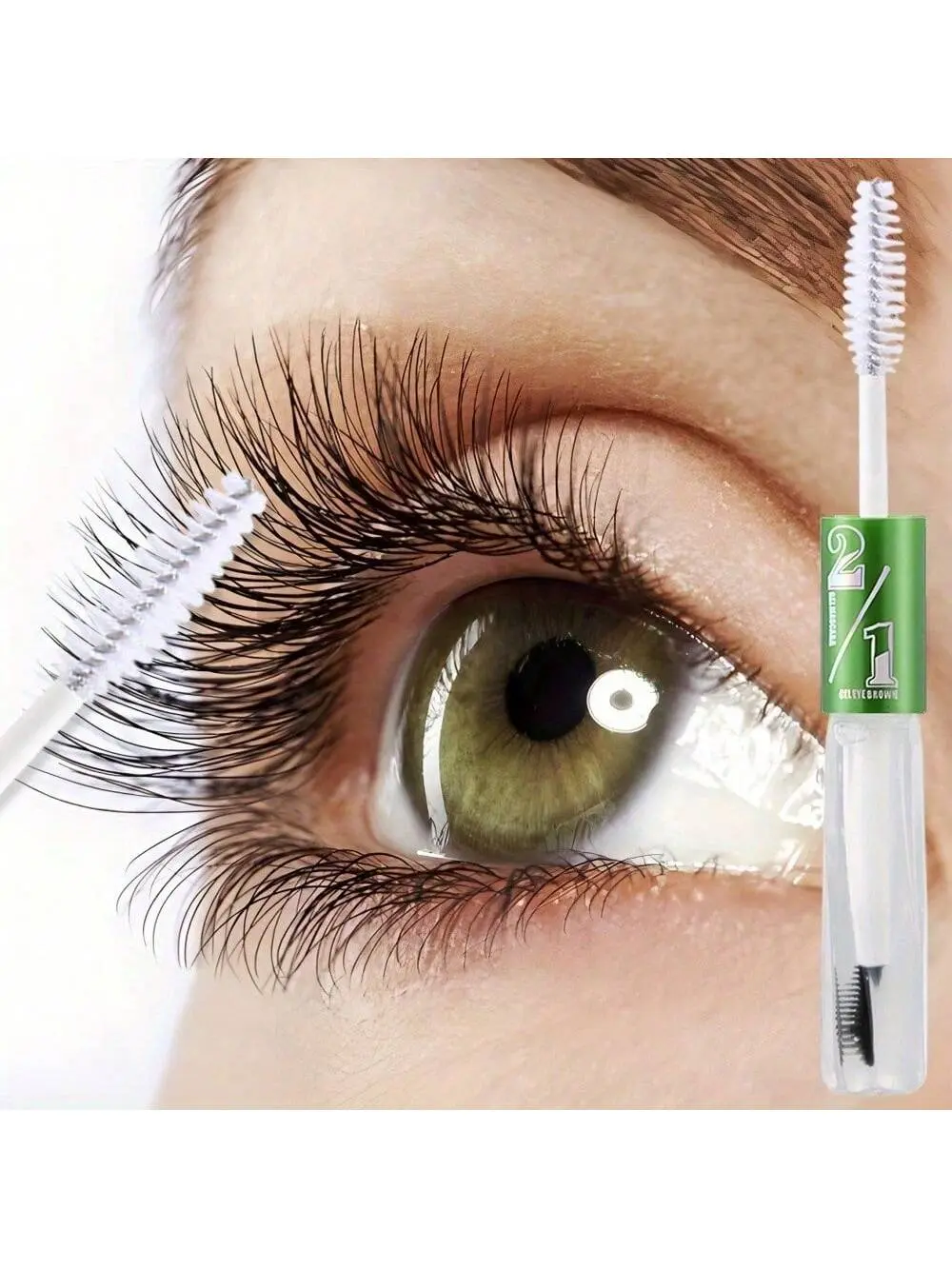 Q557 2-In-1 Clear Mascara & Brow Gel Waterproof Lengthening Volumizing Dual-Ended Applicator Sweatproof Formula For Light Beige Skin Tear Drop Wand All-Day Wear