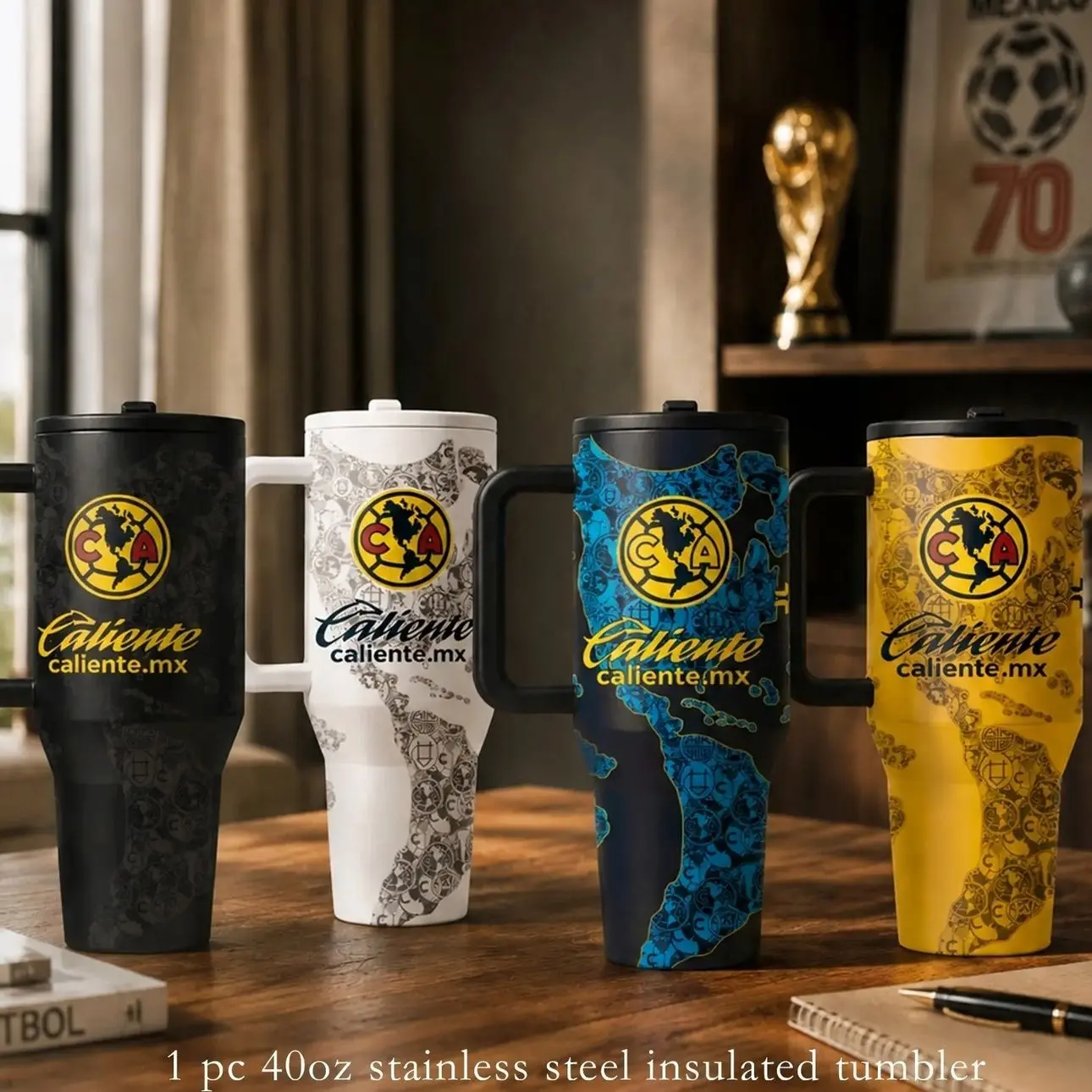 40oz Club América Football FC Tumbler, Dual-Layer Vacuum Stainless Steel, Leak-Proof, Keeps Hot 12 Hours Cold 24 Hours, Soccer Club Design