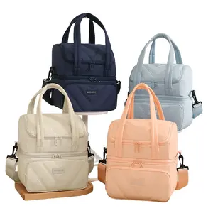 Double Layer Lunch Box Bag, Durable Lunch Bag, Insulated Cold Pack, Waterproof Picnic Cooler, Large Capacity for Camping, Travel, Food Shopping & Fishing