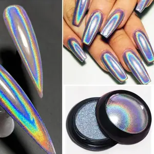 Holographic Mirror Nail Powders Chrome Gold Effect Pure Metallic Dust Sequins UV Gel Nail Chrome Pigment for Nail Art Decoration