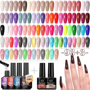 VOKY 93+3 Pack Gel Nail Polish Set - Ultimate Professional Collection with Base Top Matte Coat,  Glitter Shimmer Metallic, UV LED Soak Off Complete Nail Art Studio Kit, 5-Free