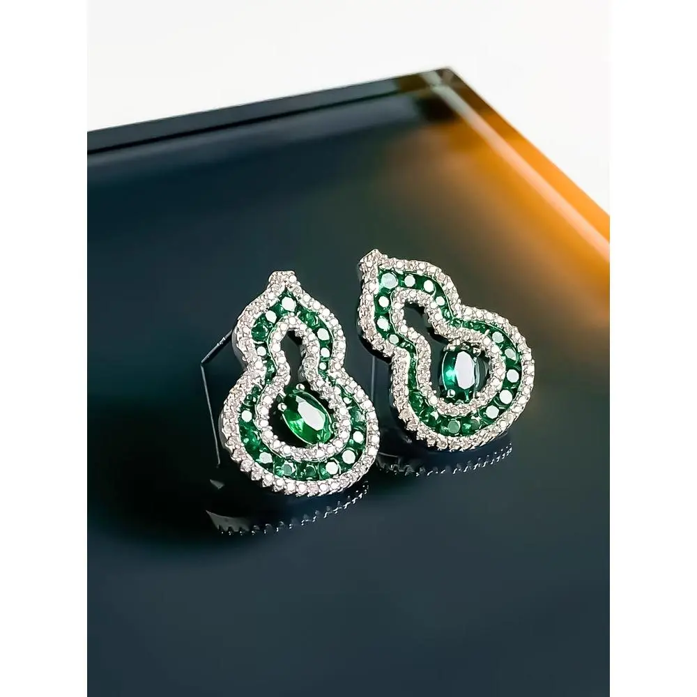 Earrings for Women Elegant 2025 Retro Niche High-end Sense Emerald Green Chinese Style New Chinese Gourd Earrings