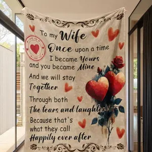 Vintage Calligraphy Wool Blanket for Wife, Super Soft Warm Sofa Bed Throw, Home Decor Gift for Valentine's Day Anniversary