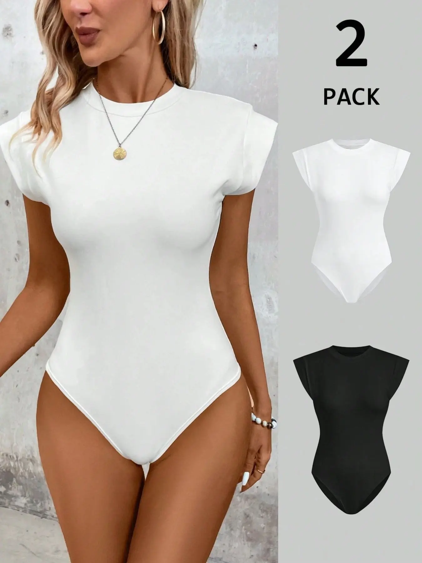 Women's Two-Piece Set Round Neck Slim-Fitting Jumpsuit, Sleeveless Bodysuit, Skinny Bodysuit, Fashionable bodysuits, Knitted Bodysuits, Plain Basic Minimalist Tight Fit, Casual, Comfortable & Stylish All-Day Wear Womenswear