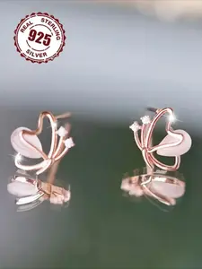 925 Sterling Silver Creative Pink Butterfly Earrings, Ear Studs, Sparkling Crystal Animal Accessories, Lightweight and Durable Design, Suitable for Daily Wear, Parties, Birthday Gifts