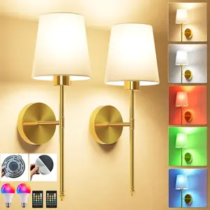 2Pcs Wall Sconces Vintage LED Rechargeable RGB Dimmable Strip with Remote Control, Fabric-Covered Decorative Wall Lights, Wireless Installation, Suitable for Bedrooms, Living Rooms, Home Offices, TV Backdrops, and Interior Decorative Ambient Lighting