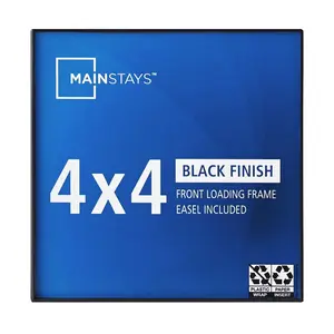 4x4 Black Tabletop Picture Frame with Hooks & Easel Stand, Front Loading, Black