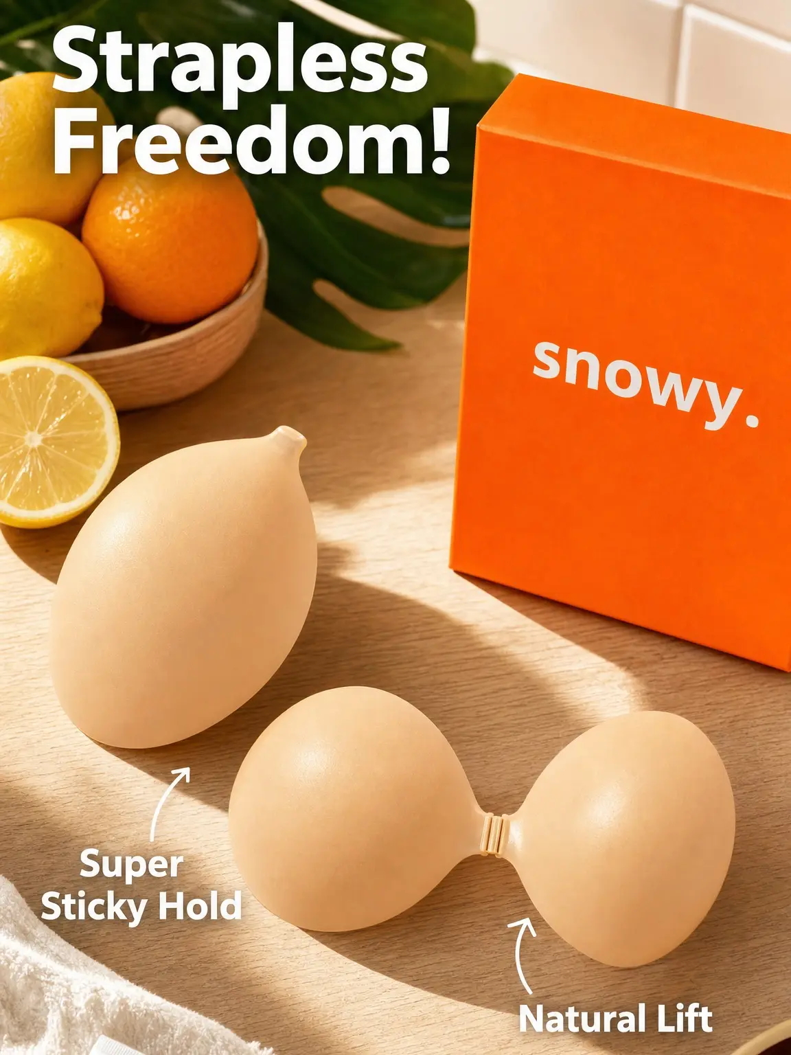 Snowy Strapless Bra - No.1 Push-up Sticky Bra,Waterproof & Sweat-proof Invisible Bra, Reusable SiliconeAdhesive Bra for Women, Includes Storage Board &Replaceable Pads Womenswear 38 ddd