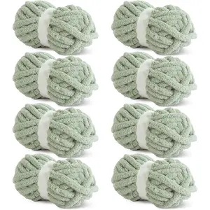 Sage Green Chunky Chenille Yarn for Crocheting, Bulky Thick Fluffy Yarn for Knitting,Super Bulky Chunky Yarn for Hand Knitting Blanket, Soft Plush, 8 Jumbo Pack (27 yds,8 oz Each Skein)