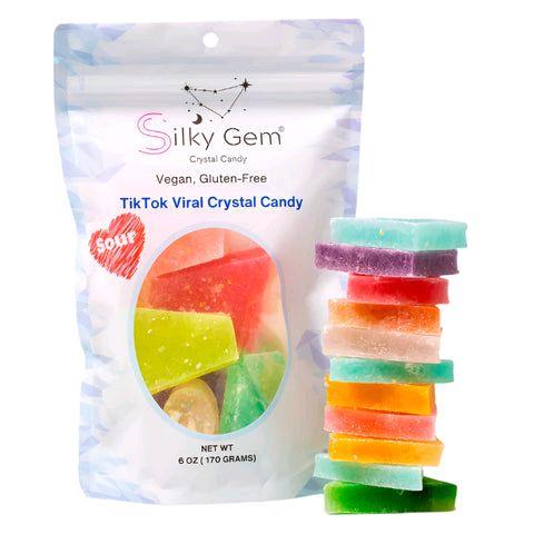 Silky Gem Sour Bites Crystal Candy 6 oz Bag Crunchy Outside Soft Inside Vegan Gluten-Free Nut-Free Assorted Fruit Flavors - Lemon Sour Powder
