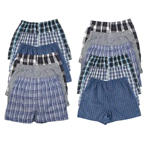 Men's 12-Pack Woven Boxer Shorts - Random Mixed Colors, Relaxed-Fit, Polyester Fabric, Soft Breathable Fitted Underwear with Elastic Waist, High-Quality Menswear