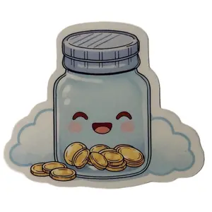 Cute and stylish kawaii style change jar with coins waterproof sticker