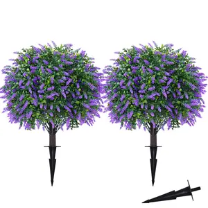 Artificial Topiary Ball Trees, 2 Set of UV Resistant Fake Evergreen Shrubs Bushes Plants with Ground Spike, Fake Plants for Outdoor Indoor Front Porch Garden