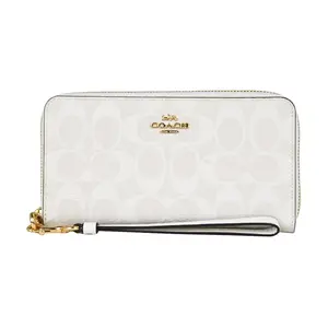 COACH Zip Around Wristlet Wallet in Coated Canvas with Leather Trim for Women