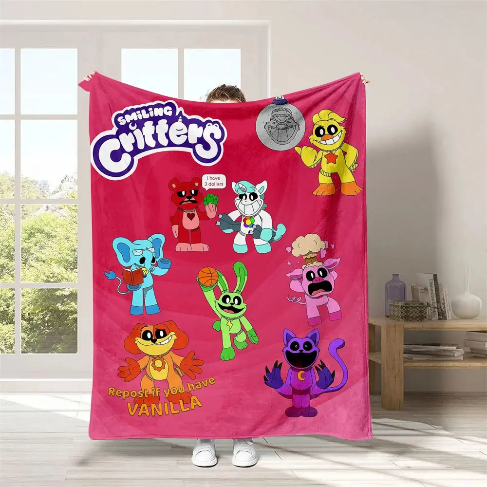 Ultra-Soft Flannel 3D Printed Smiling Critter Throw Blanket, Plush Texture, Wrinkle-Resistant Thin Quilt for Kids, Christmas Gift, 40x50in Home Sofa & Camping Decor, Avoid Bleach
