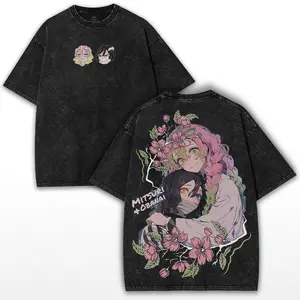 Obanai x Mitsuri – Retro Anime Duo Tee featuring Snake & Love Hashira Vibe with Heavy Cotton Oversized Drop Basic Dress y2k,soulja,concert,Halloween,Gothic,Vintage,Streetwear Graphic