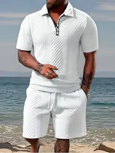 Men's Weightlifting Shorts and T-Shirt Set, Unique Design with 3D Jacquard Fabric, Drawstring Waist and Patch Decor for Breathable Summer Casual Wear