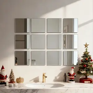 12pcs, 1MM thick silver square mirror wall sticker, 25cmx25cm detachable 3D stereoscopic acrylic wall sticker, DIY decorative sticker with adhesive backing, for home decor, Mirror Home Decor, Decoration items