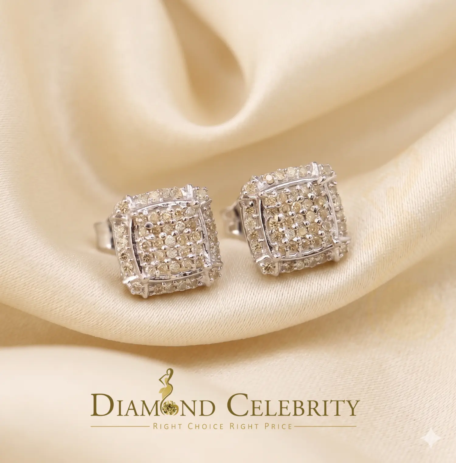 DiamondCelebritees 0.25ct Diamond 925 stud Sterling Silver White Square Earring For Men / Women
