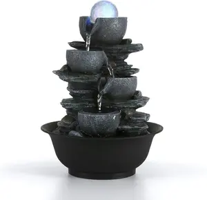 Tabletop Water Fountain Indoor Waterfalls Fountains with Colored LED Light Decorative Tabletop Fountain with Automatic Pump