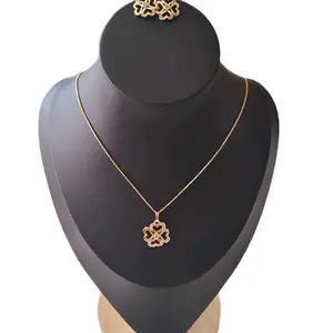 18K Gold Flower Necklace and Hoopa Set - Women's Jewelry