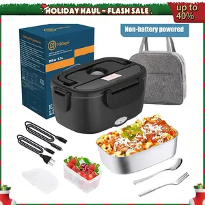 Electric Lunch Box,Portable Food Heater with Tableware, Dish Cloth & Insulated Lunch Bag,110V/12V/24V Multi-Voltage (Car/Home Use),1.5L/1.8L Capacity,Fast Heating for Home, Office, Travel & Outdoor Meals