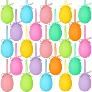 Easter Decorations Tree Ornaments - 24 pcs Hanging Egg Spring Ornaments for Small Tree, Matte Finish with Nice Colors, Kids School Office Party Supplies Gifts for Home