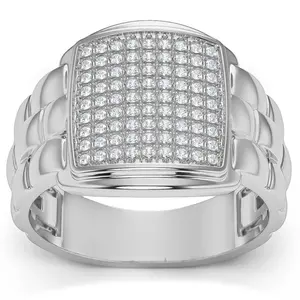 1/4Ct Pave Diamond Men's Wide Ring Lab Grown in White, Yellow, or Rose Gold