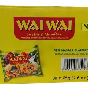 Wai Wai Vegetarian Instant Noodles 24 Packs x 75g (2.6 oz) - Vegan Masala Flavor - 100% Vegetarian-Friendly - Bold Spices for Versatile Cooking - Meat