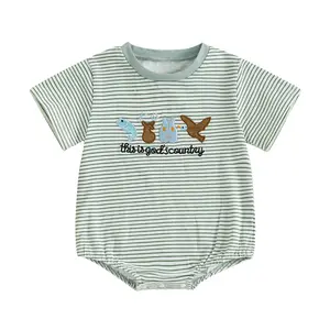 Country Farm Baby Boy Striped Bubble Romper Infant This is God's Country Short Sleeve Onesie Bodysuit Jumpsuit Summer Clothes