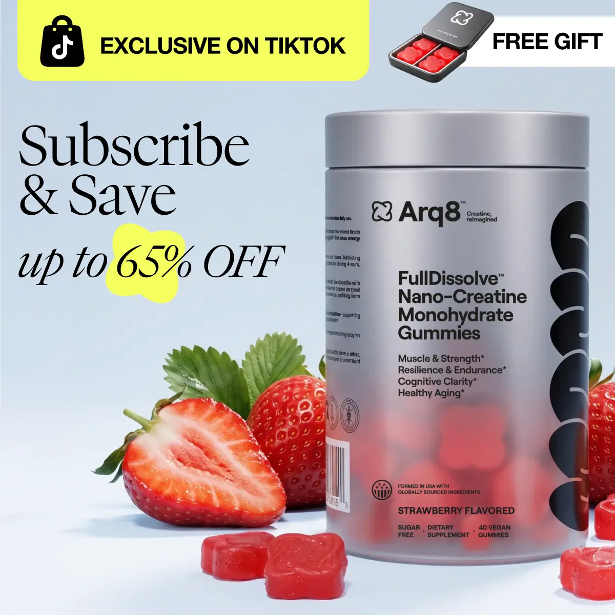 Arq8 FullDissolve Nano-Creatine Gummies, Smooth Muscle Support Fitness Supplement