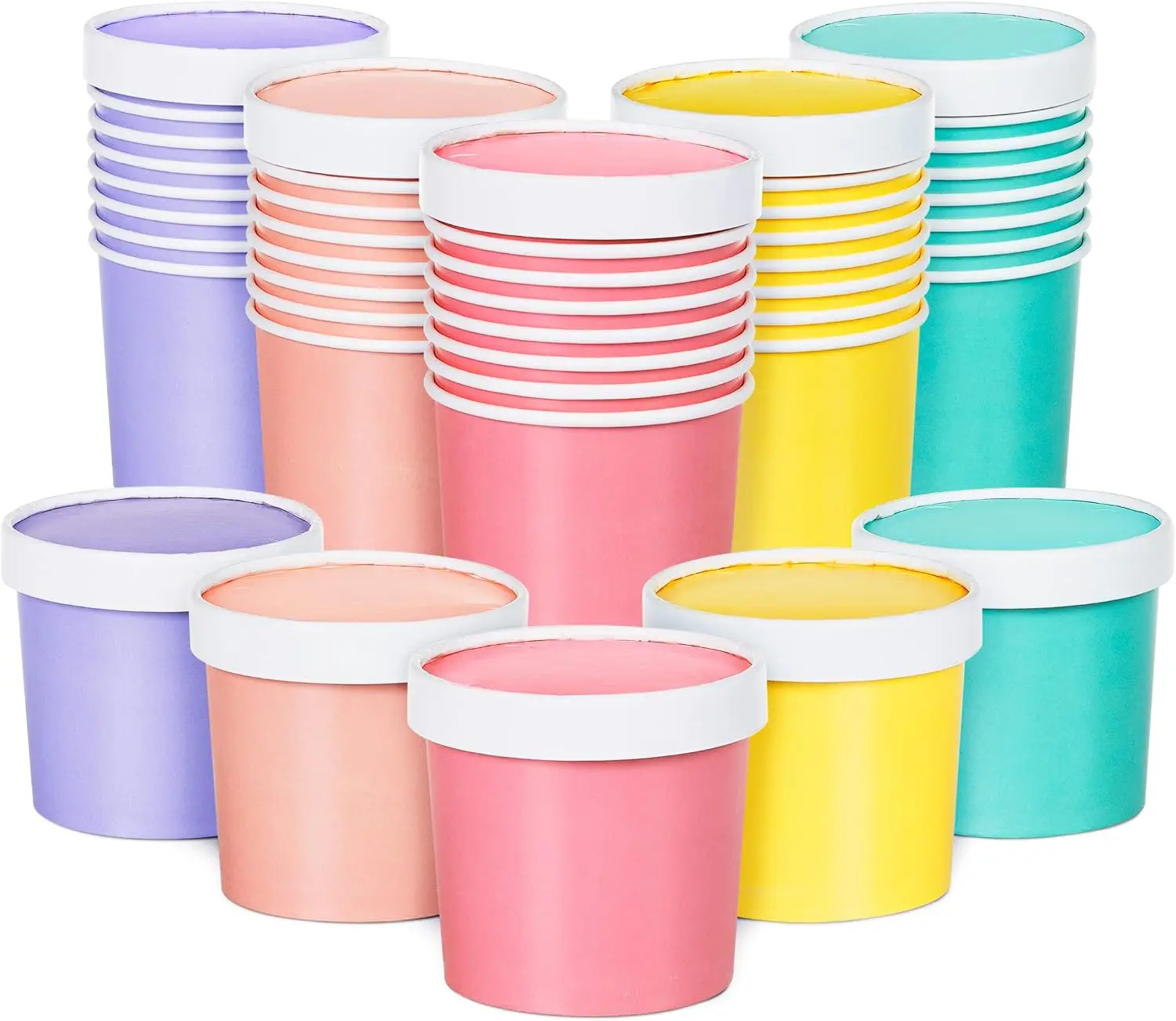 MATICAN Disposable 11-Oz Paper Ice Cream Cups with Lids, 40-Pack Pastel Containers for Serving & Events, No-Spill Soup Cups