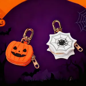 Halloween keychain pendant - Cute pumpkin and spider web ornaments, trick or Treat coin purse - Durable ladies' bag accessories, holiday decoration gifts, gift wallets for ladies, Halloween gifts