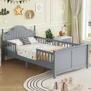 Twin Size Bed For Kids, Wood Twin Platform Bed with Headboard and Footboard, Gray (Expect Arrival Date 2025/9/30)
