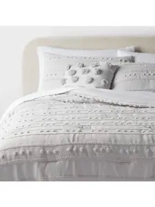 8pc King Clipped Stripe Poms Comforter and Sheet Set Gray - Threshold