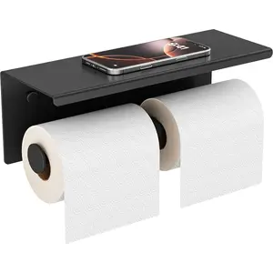 Paper Holder with Shelf, Wall Tissue Roll Holder for, 304 Stainless Tissue Dispensers with Phone Shelf (1, Black)