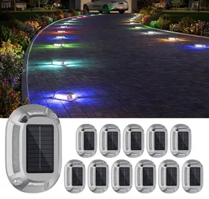 JNOEC Solar Driveway Lights IP68 Waterproof 12 Modes Strobe RGB Fix-color LED Deck Lights for Walkway Path Decor Outdoor Lighting