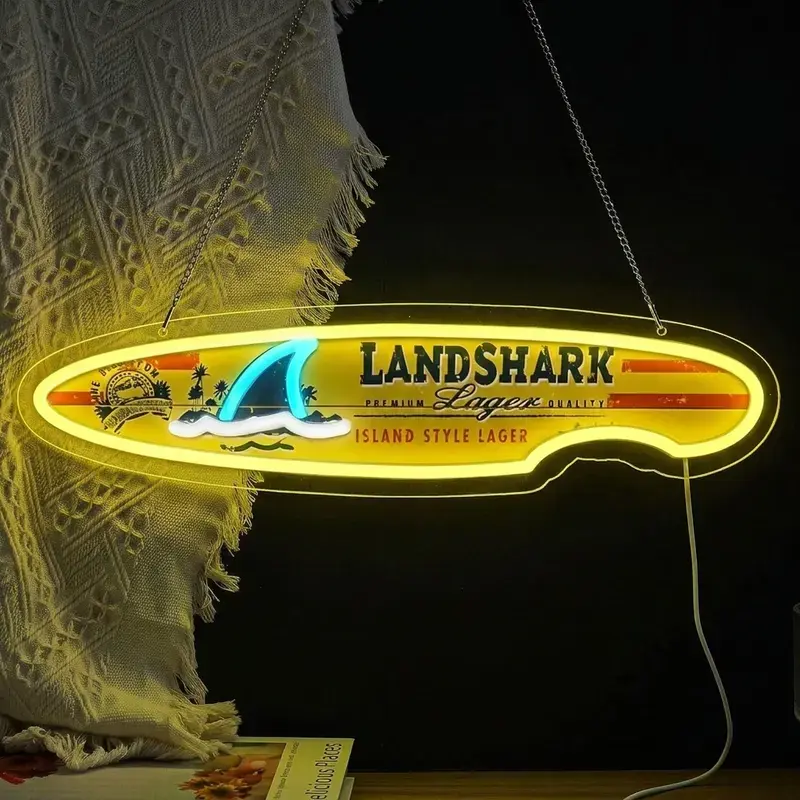 Landshark Lager Surfboard Adjustable LED Ambiance Light Sign - High-End Island Style, UV-Printed, Arc-Shaped, Dimmable Alternative Design for Craft Beer Bars, Adjustable Led Light Signs, Ambiance Light Signs