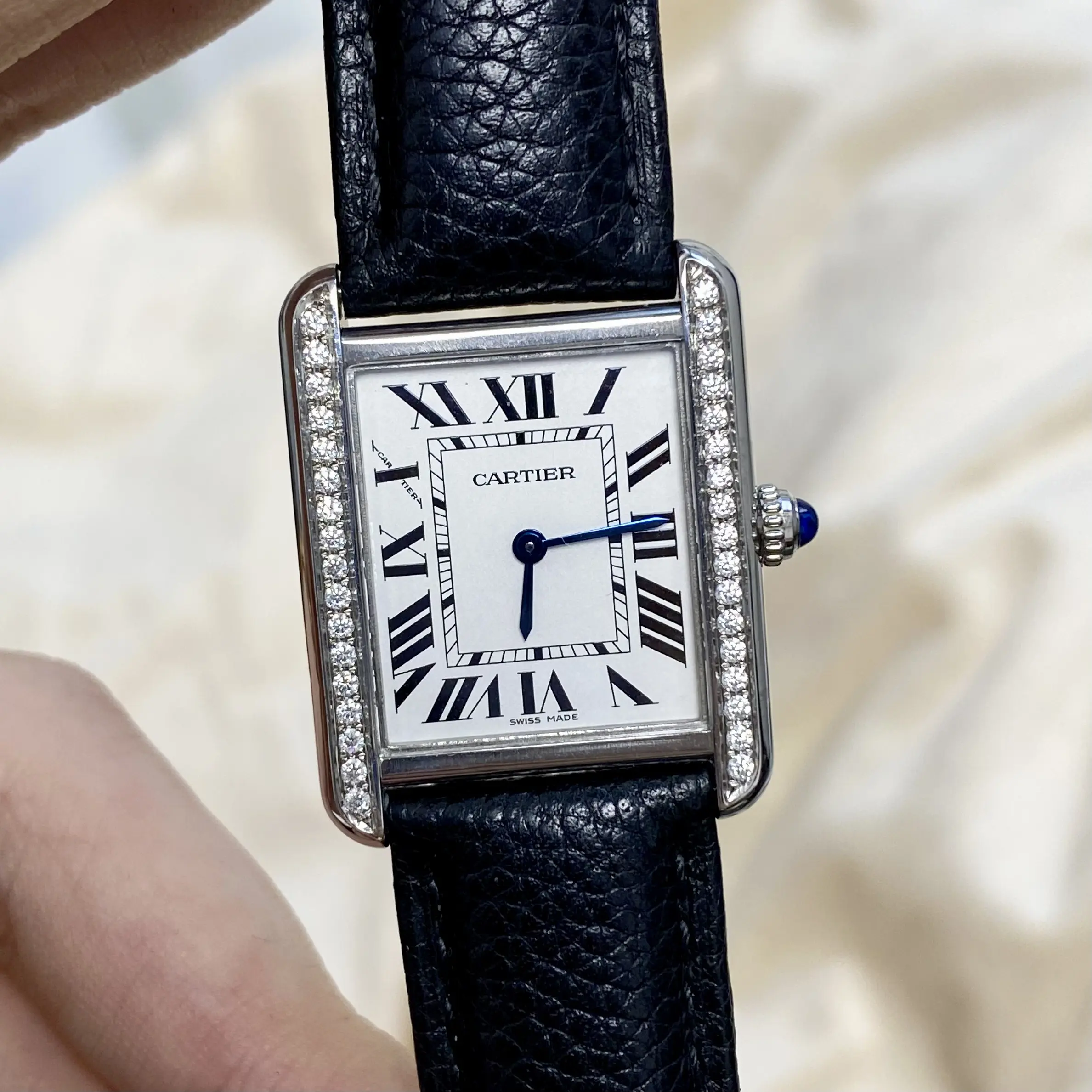 Cartier Tank 31*24mm Quartz Watch, Stainless Steel, Aftermarket Diamond Bezel, Ladies Watch 21917227