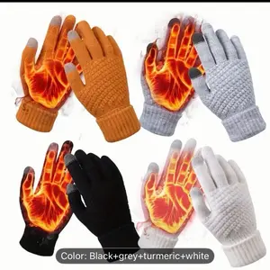 4pcs Women's Winter Touchscreen Gloves Warm Thickened Plush Lined for Driving Cycling Stylish Versatile Cold Weather Black Grey Turmeric White