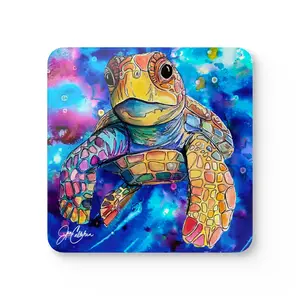 Sea Turtle Coaster Set — Cute Baby Turtle Corkwood Drink Coasters (4-Pack)