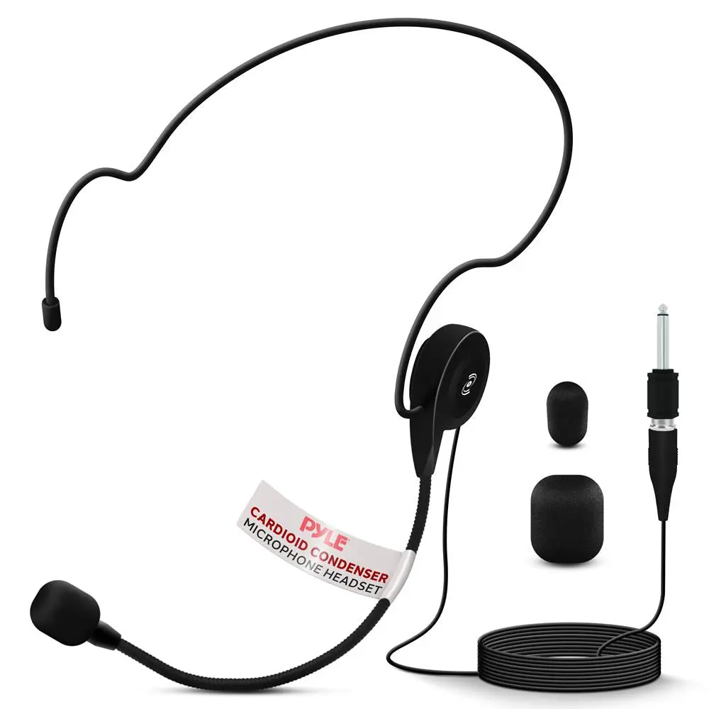 Cardioid Condenser Headset Microphone - Wired Audio Equipment with 3.5mm Plug, Cable, Connector, External DC, Phantom Power for Vlogging, Podcast Setup